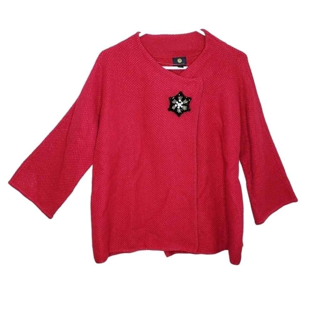 JM Collections Poncho Style Cardigan with Black Sequenced Brooch XL NEW